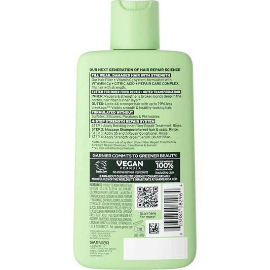 Garnier Fructis Hair Filler Strength Repair Shampoo with Vitamin Cg, Sulfate Free Shampoo for Weak, Damaged Hair, 10.1 Fl Oz