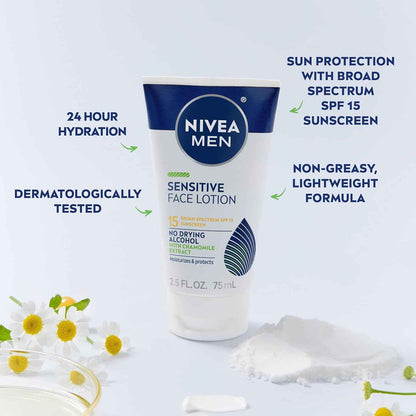 NIVEA MEN Sensitive Face Lotion with SPF 15, Broad Spectrum Sunscreen