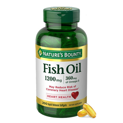 Nature&amp;#39;s Bounty Fish Oil Omega 3 Supplements - Supports Heart Health, 1200 Mg Fish Oil, Omega-3, 200 Softgels (Pack of 1)