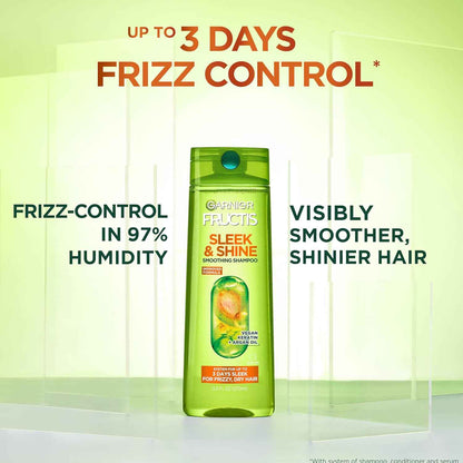 Garnier Fructis Sleek & Shine Shampoo, Conditioner + Leave-In Conditioer Set for Frizzy, Dry Hair, Plant Keratin + Argan Oil (3 Items), 1 Kit (Packaging May Vary)