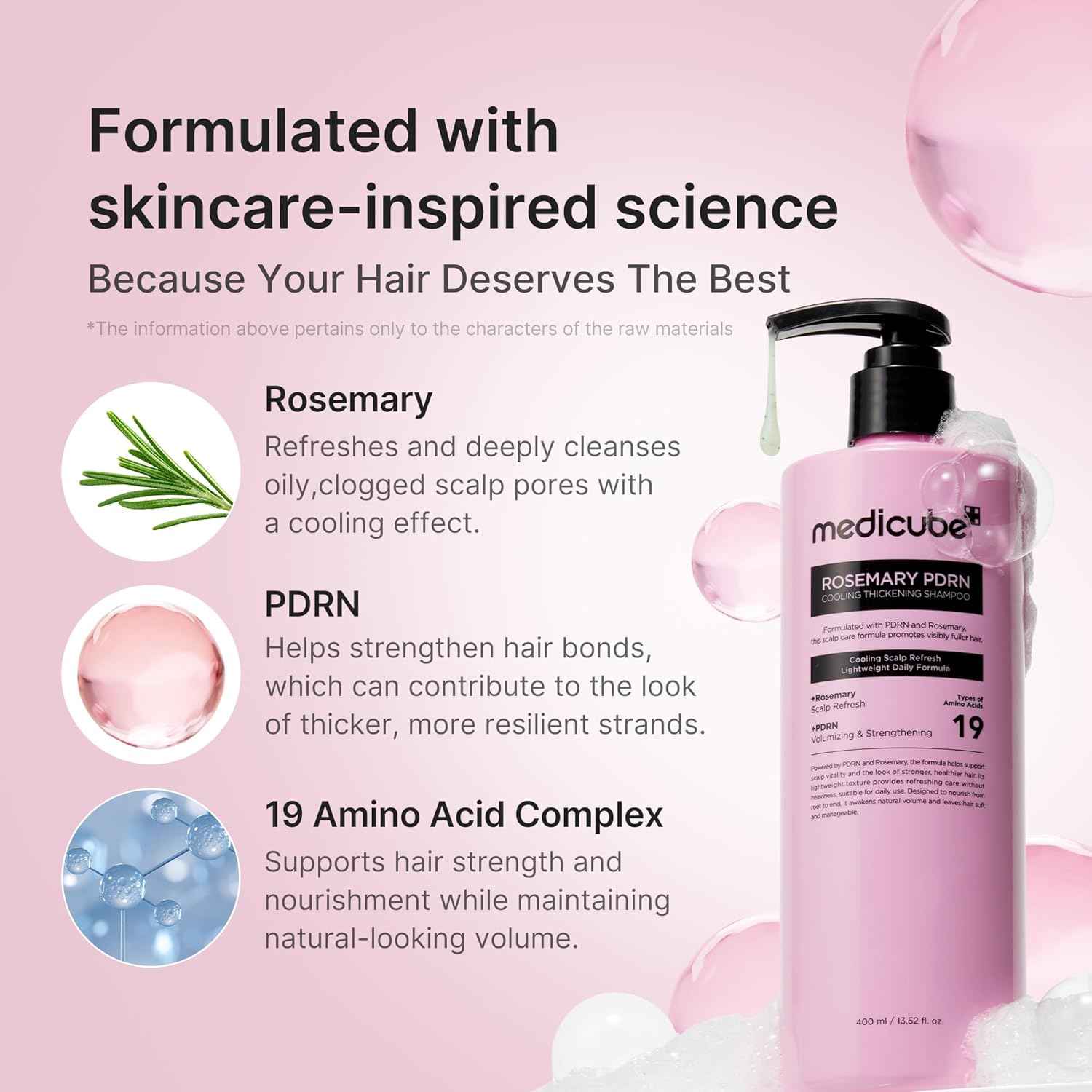 medicube Rosemary PDRN Clarifying Thickening Shampoo | Cooling, Clarifying Care for Thinning, Weak & Flaky Hair | Amino Acid Complex for Stronger, Thicker-Looking Hair | Korean Hair Care, 13.52 fl.oz