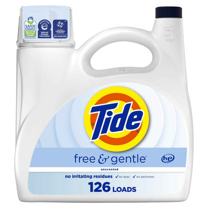 Tide Free & Gentle Liquid Laundry Detergent, Tide Laundry Detergent, Clean Laundry Detergent