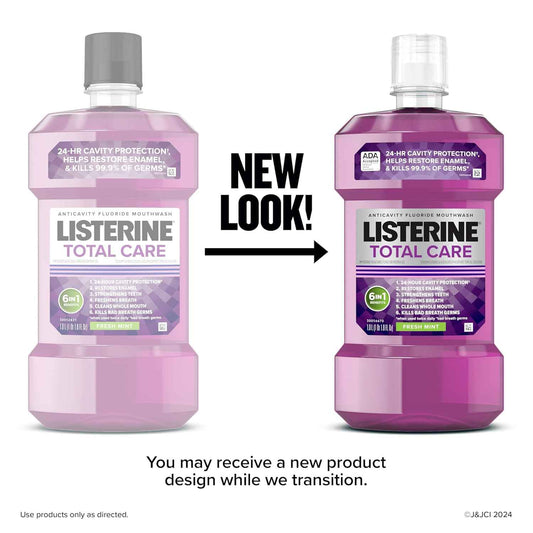 Listerine Total Care Anticavity Fluoride Mouthwash, 6-in-1 Rinse Helps Kill 99% of Bad Breath Germs, Prevents Cavities, Strengthens Teeth, Bad Breath Treatment for Adults, Fresh Mint
