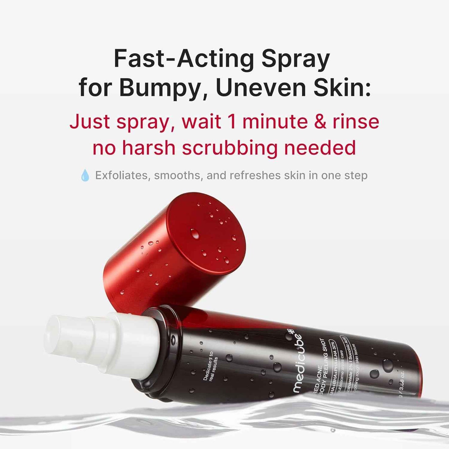 medicube Red Body Peeling Shot, AHA + BHA Exfoliating Body Spray for Summer-Ready Smooth Skin, Treats Strawberry Skin, Bumps & Breakouts, 3.88 oz