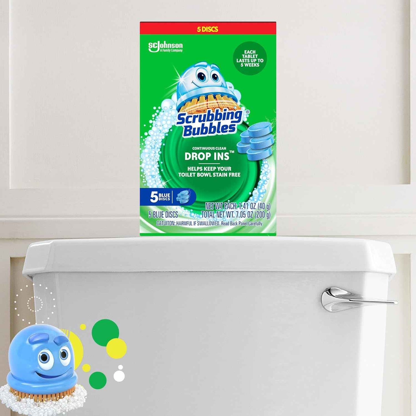 Scrubbing Bubbles Continuous Clean Toilet Drop-Ins, Automatic Blue Toilet Bowl Cleaner, Septic-Safe Tank Tablets Remove Hard Water Minerals & Limescale, Stain & Smell Protection