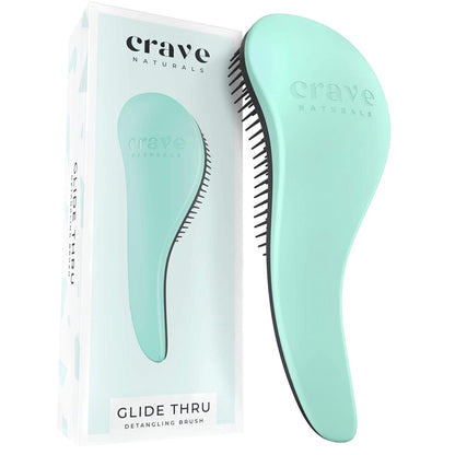 Crave Naturals Biggie Glide Thru Hair Brush - Detangler Brush for Curly, Straight, Wet or Dry Hair - Gentle Detangling Brushes for Adults, Kids, Toddlers - Hair Accessories for Women, 8.4&amp;#34;x3.4&amp;#34; - Mint