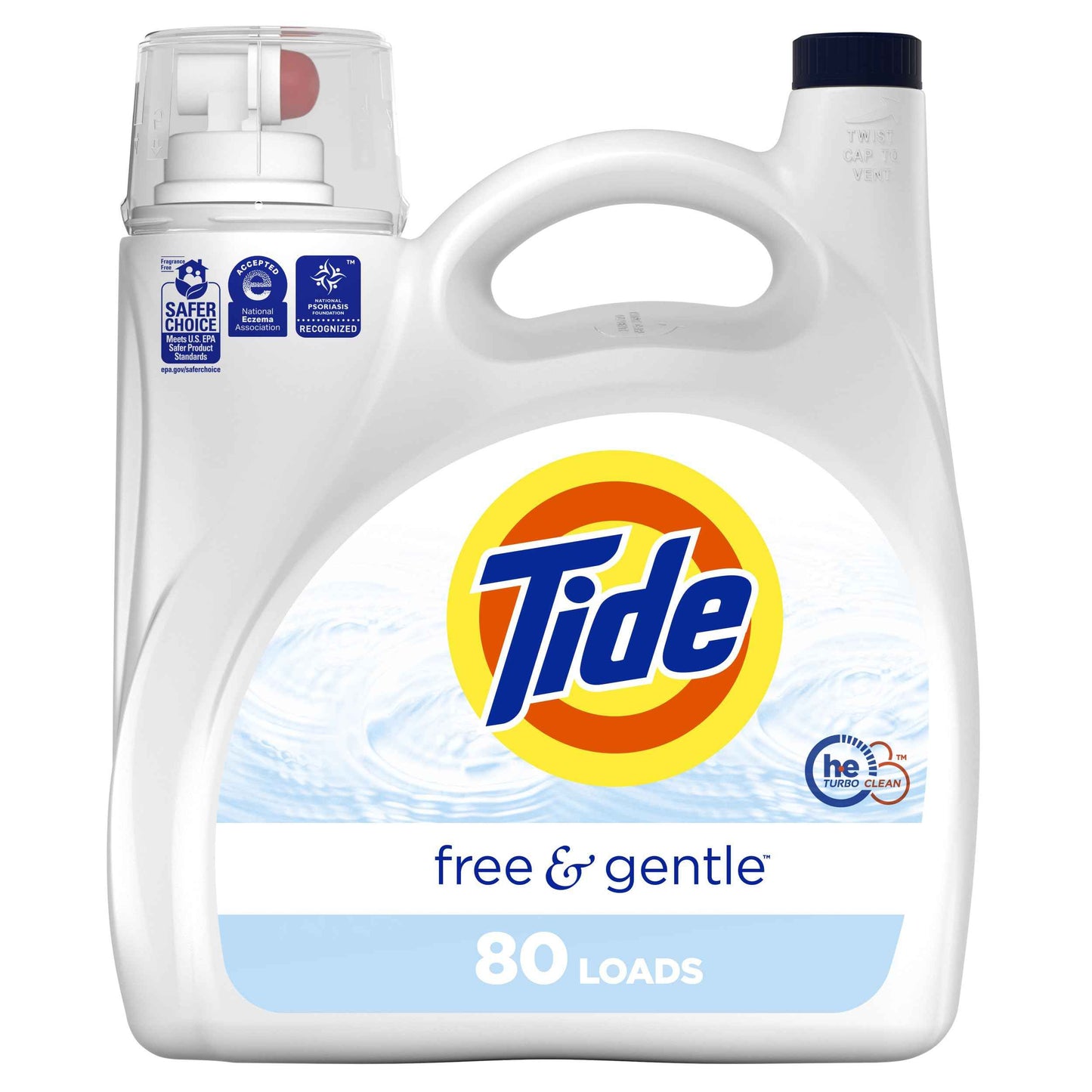 Tide Free & Gentle Liquid Laundry Detergent, 80 Loads, 105 fl oz, Tide Laundry Detergent, Clean Laundry Detergent