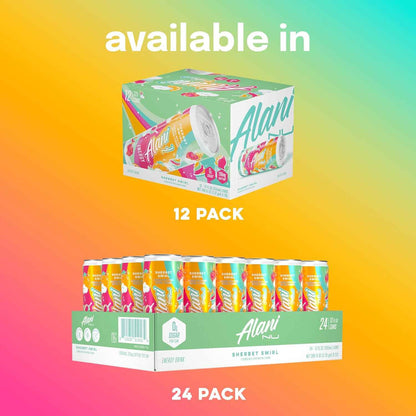 Alani Nu SHERBET SWIRL Sugar Free, Low Calorie Energy Drinks, 200mg Caffeine, Biotin B Vitamins, Zero Sugar, 10 Calories, 12 Fl Oz Cans, 24 Pack