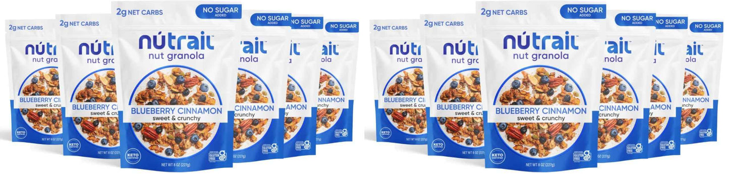 NuTrail Nut Granola Cereal, Blueberry Cinnamon, No Sugar Added, Gluten Free, Grain Free, Keto, Low Carb, Healthy Breakfast Cereal 8 oz.