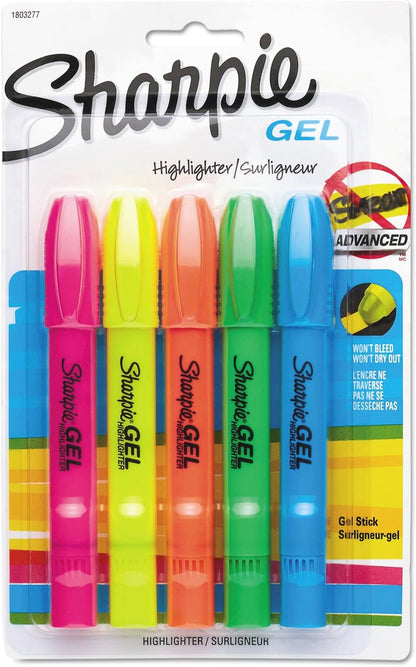 Sharpie_Gel_Highlighters,_Bullet_Tip,_Assorted_Fluorescent_Highlighter_Markers,_5_Count_Pack,_Smear_And_Bleed_Resistant,_Long-Lasting_And_Won'T_Dry_Out