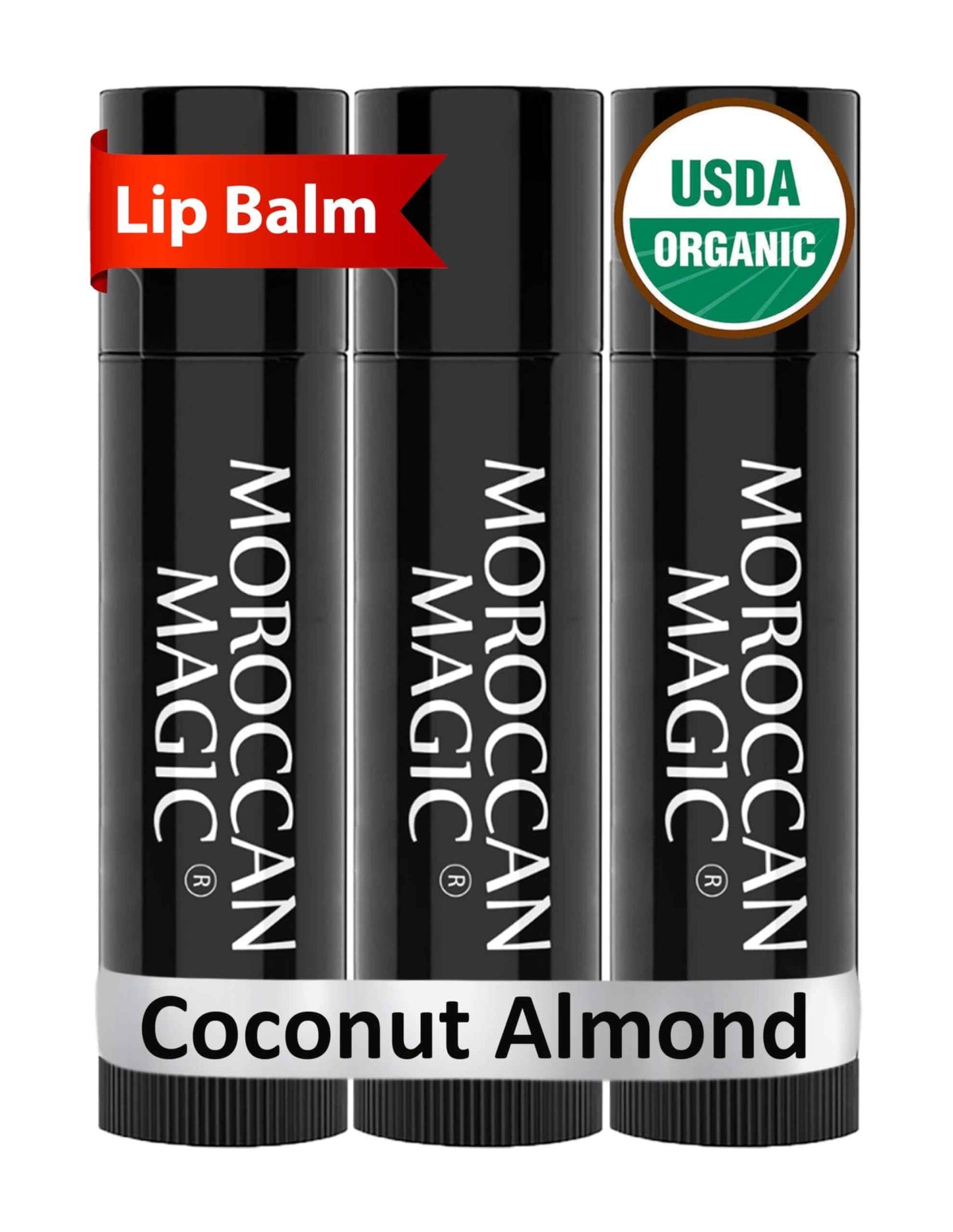 Moroccan Magic Organic Pure Coconut Lip Balm 3 Pack | Ultra-Hydrating Argan & Essential Oil Lip Moisturizer + Vitamin E | Natural Chapstick for Dry Lips | Smooth, Non-Toxic | Organic Lip Balm