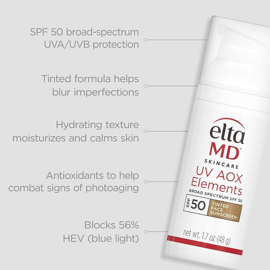 EltaMD UV AOX Elements Tinted Face Sunscreen, SPF 50, 100% Tinted Mineral Sunscreen for Sensitive Skin and Dry Skin with Antioxidants, 1.7 oz Pump