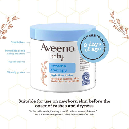 Aveeno Baby Eczema Therapy Nighttime Body Balm, Moisturizing Treatment for Face and Body, with Ceramides, Triple Oat Complex, Soothes Dry, Itchy Skin, Hypoallergenic, Fragrance and Steroid Free