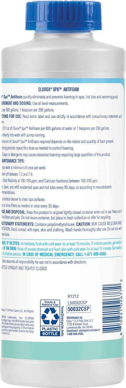 Clorox® Pool&Spa™ Spa Water Antifoam, Eliminates & Prevents Foam in Spa Water, Reduces Irritation, 1 Quart (Pack of 1)