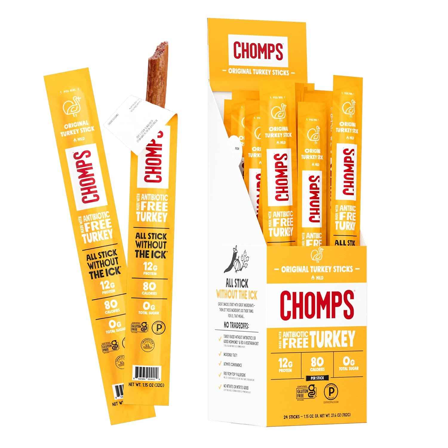 Chomps Jerky Snack Sticks Keto Paleo Whole30 Approved Gluten Free 1.15oz