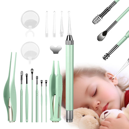 POZILAN Ear Cleaning Kit with LED Light - 15 Pack Ear Wax Removal Kit for Kids and Adults, Earwax Spoon Digger & Tweezers for Ear Cleaning Tool Present Set