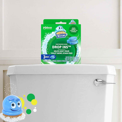 Scrubbing Bubbles Continuous Clean Toilet Drop-Ins, Automatic Blue Toilet Bowl Cleaner, Septic-Safe Tank Tablets Remove Hard Water Minerals & Limescale, Stain & Smell Protection, 3 Count