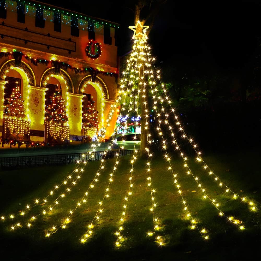 DANLI_Christmas_Star_String_Lights_Outdoor,_320_LED_With_Timer_[8_Mode/IP44_Waterproof]_Decoration_Fairy_Indoor,_9x12FT_Topper_for_Xmas_New_Year_Wedding_Patio_Yard