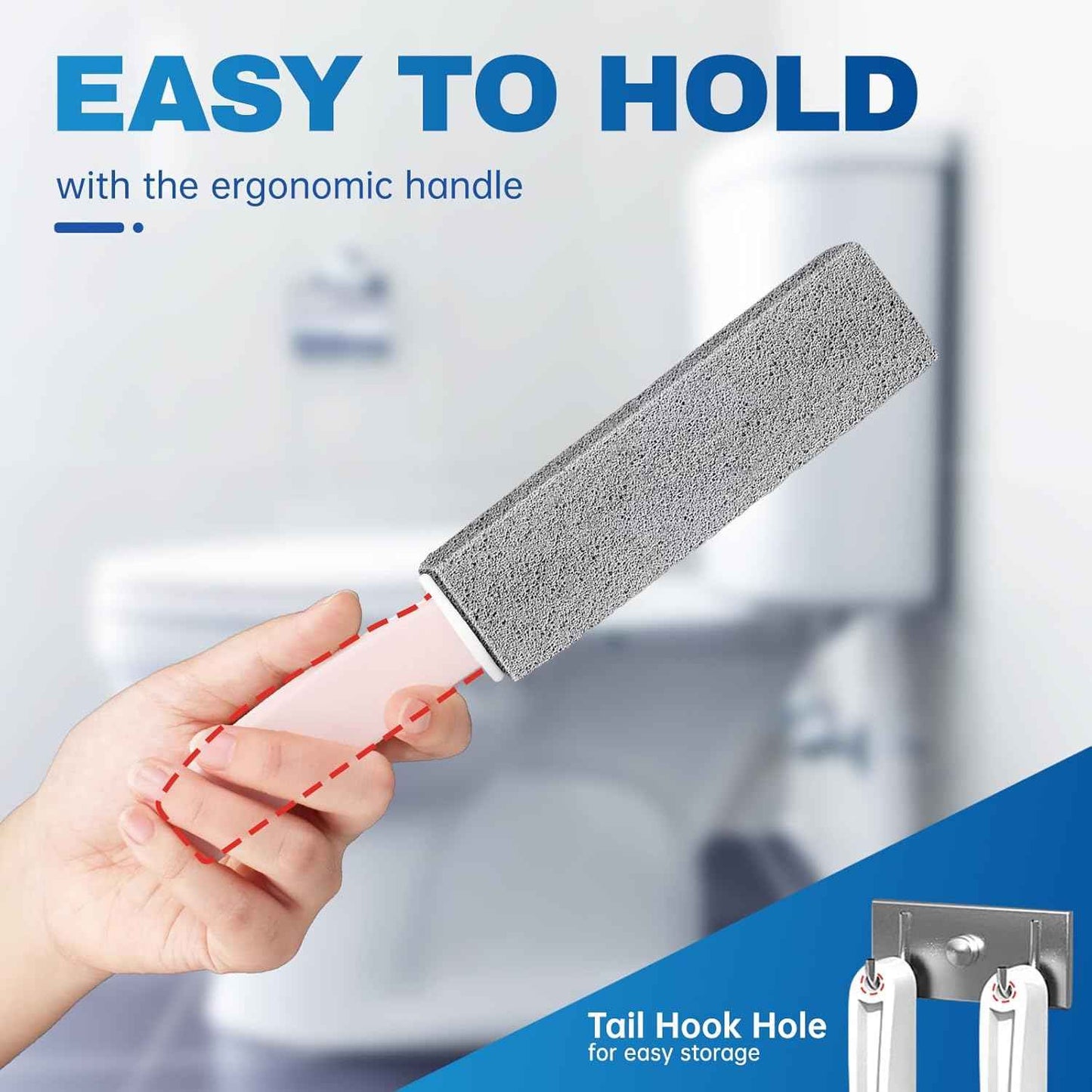 Vacplus Toilet Brush - Toilet Bowl Cleaners with Extra Long Handle, 100% Pumice Stone for Toilet Cleaning, Remove Limescale, Rust, Cleaning Supplies for Toilet, Pool, Bathroom, Sink