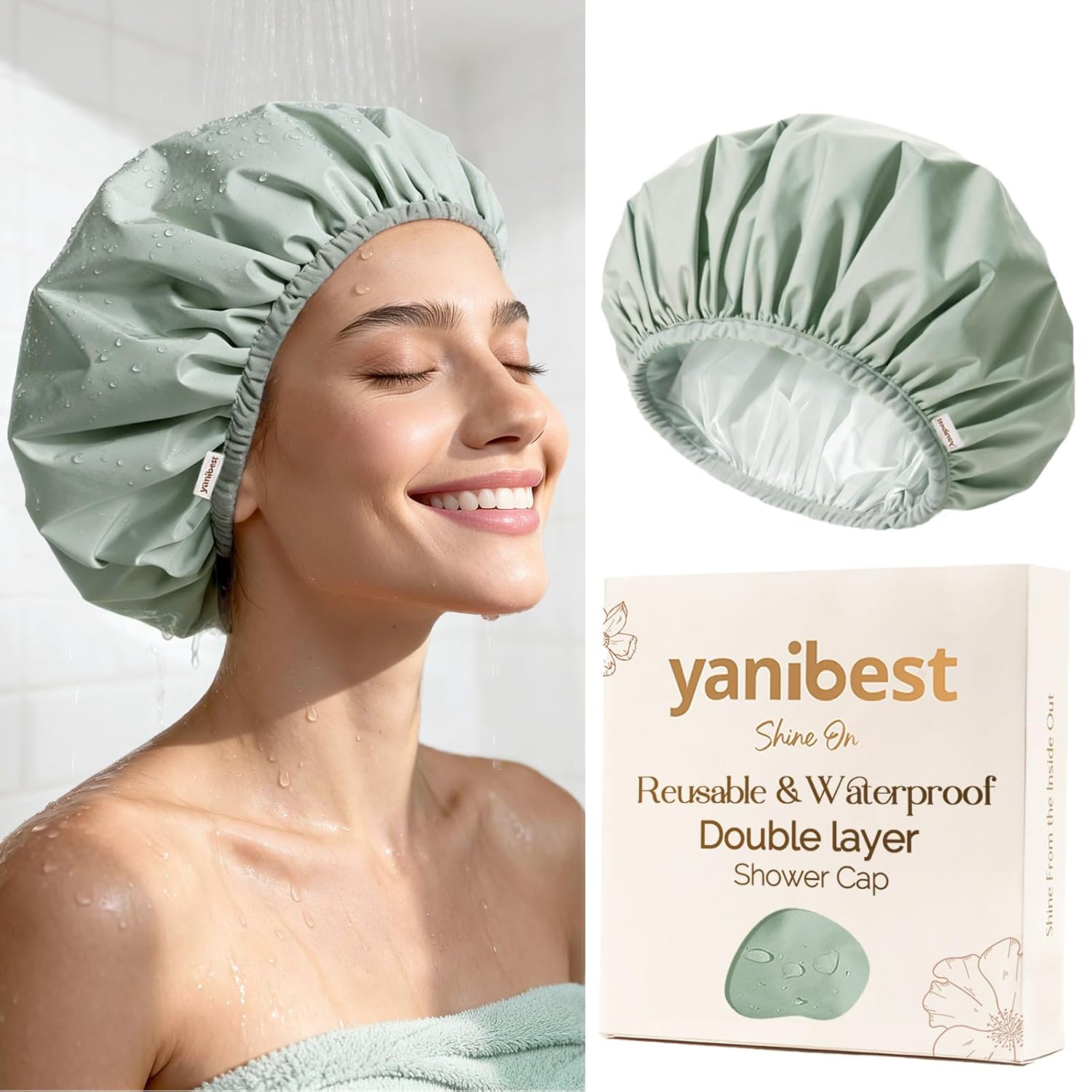 Yanibest_Shower_Cap_Reusable_Waterproof_-_Double_Layer_Shower_Caps_for_Women,_Washable_Shower_Bonnet_with_Soft_Non-Slip_Elastic_Band,_Bath_Hair_Hat_for_Most_Hair_Types
