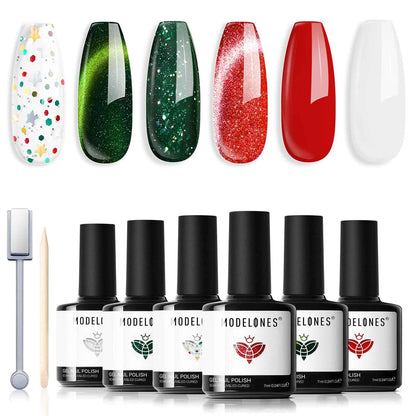 modelones French Cat Eye Magnet Set, Scissor-Shaped Nail Magnet Tool, 2 IN One Cateye Nail Magnet for French Effect, Hole&Bunny-Shaped&Heart Magnet for Cat Eye Gel Polish DIY Easter's Nail Salon