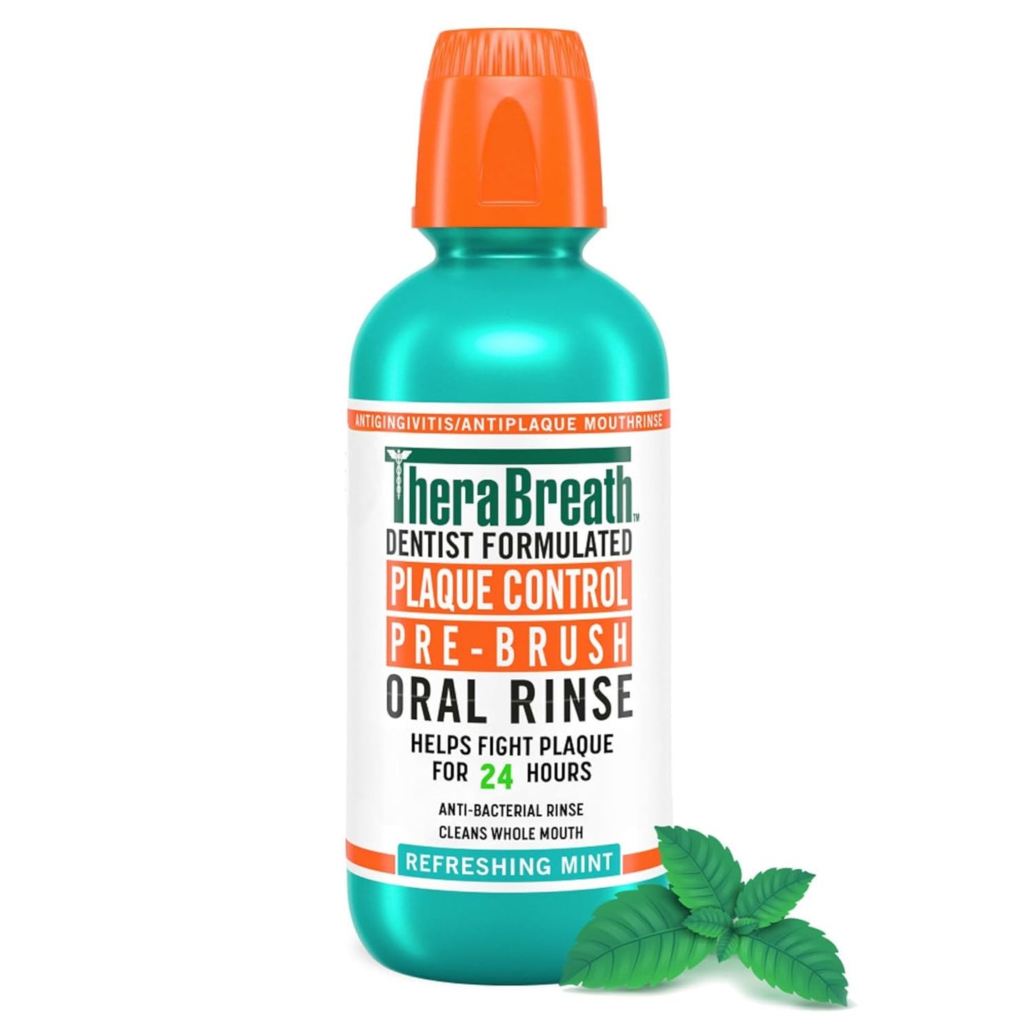 TheraBreath_Plaque_Control_Mouthwash,_Cool_Mint,_Pre-Brush_Rinse,_16_Fl_Oz_Oral_Antibacterial_Gentle_Pack_Sensitive_Vegan