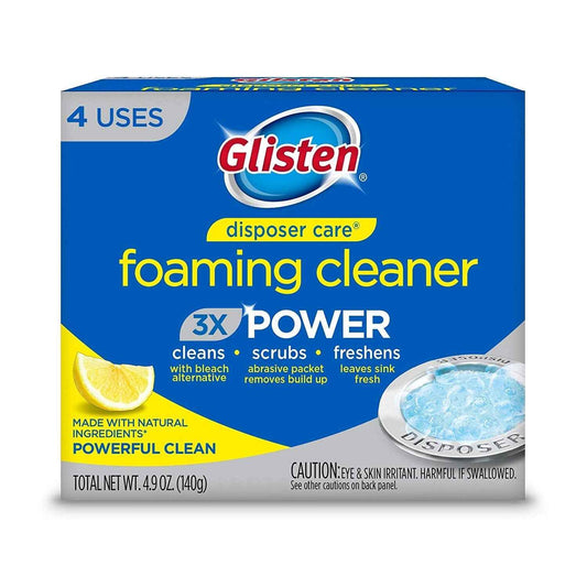 Glisten Garbage Disposal Cleaner and Odor Eliminator with Foaming Action, Removes Buildup and Cleans, Lemon Scent, 4 Uses