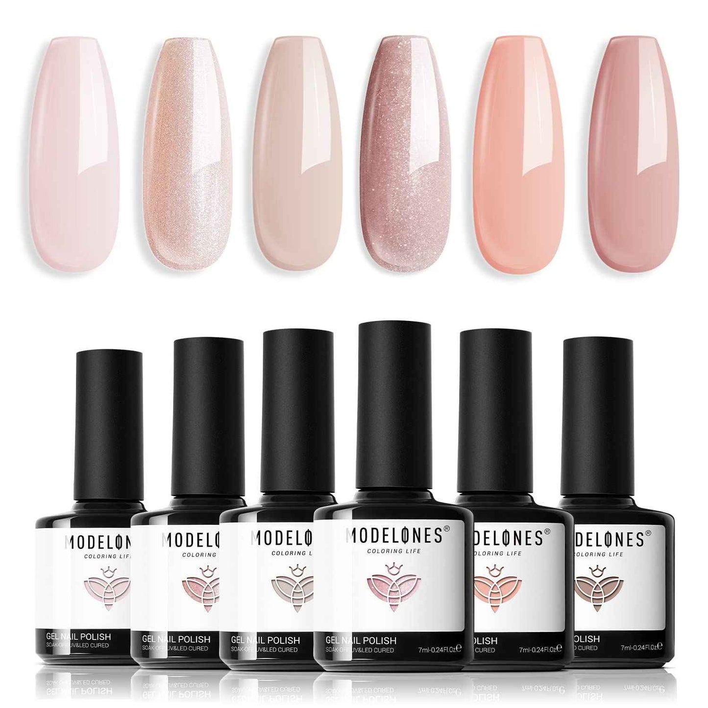 modelones Gel Nail Polish Kit -6 Colors Nude Pink Milky White Spring Gel Polish Set Skin Tones Neutral Brown Soak Off Gel Nail Kit Manicure DIY Nail Art Salon Home Gift