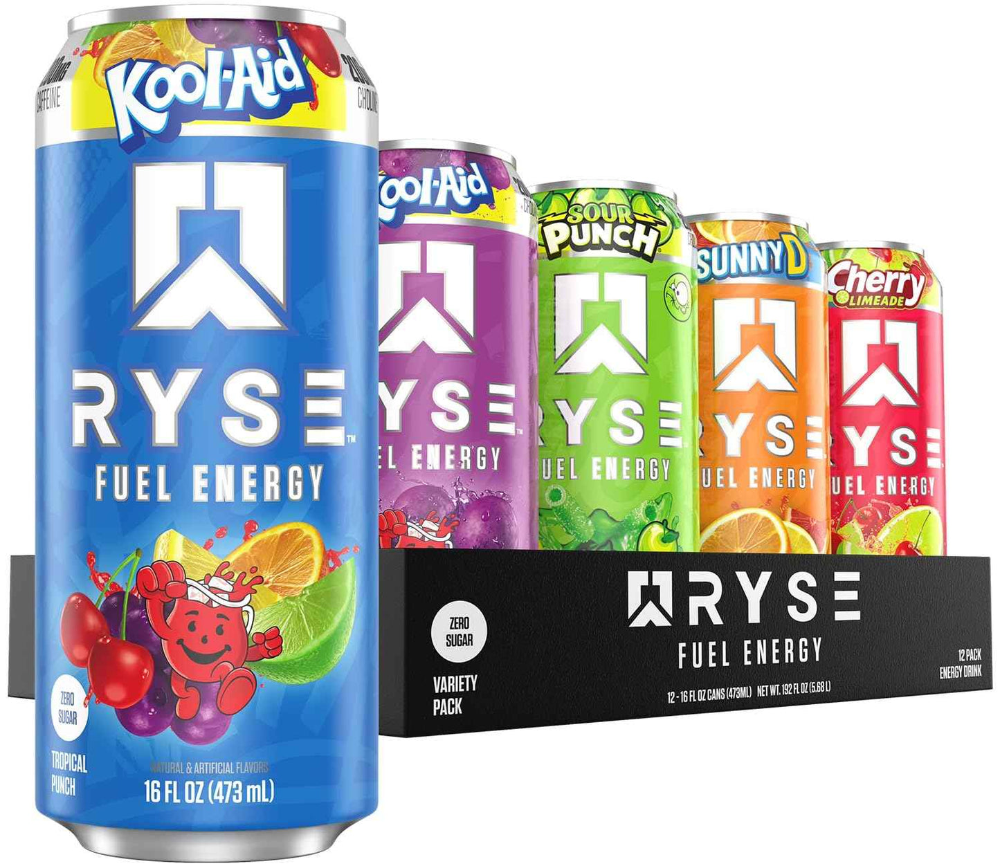 RYSE Fuel Energy Drink - Sugar Free, Gluten Free & Vegan - 200mg Natural Caffeine, Taurine & Choline for Focus & Energy - No Artificial Colors