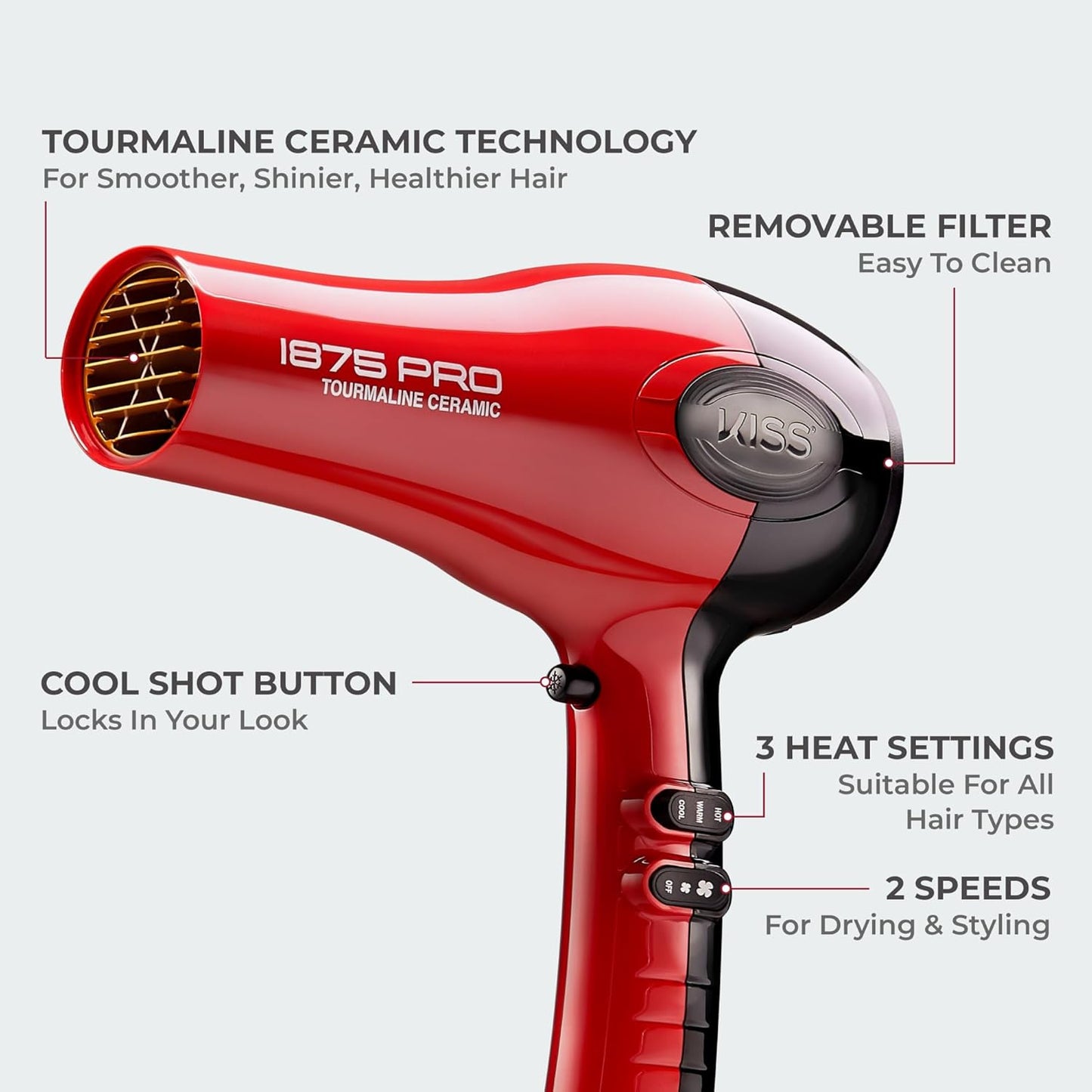 KISS_1875_Watt_Pro_Tourmaline_Ceramic_Hair_Dryer,_Styling_Edition,_3_Heat_Settings,_2_Speed_Settings,_Cool_Shot_Button,_7_Blow_Dryer_Accessories_Included,_2-Year_Warranty_-_Red