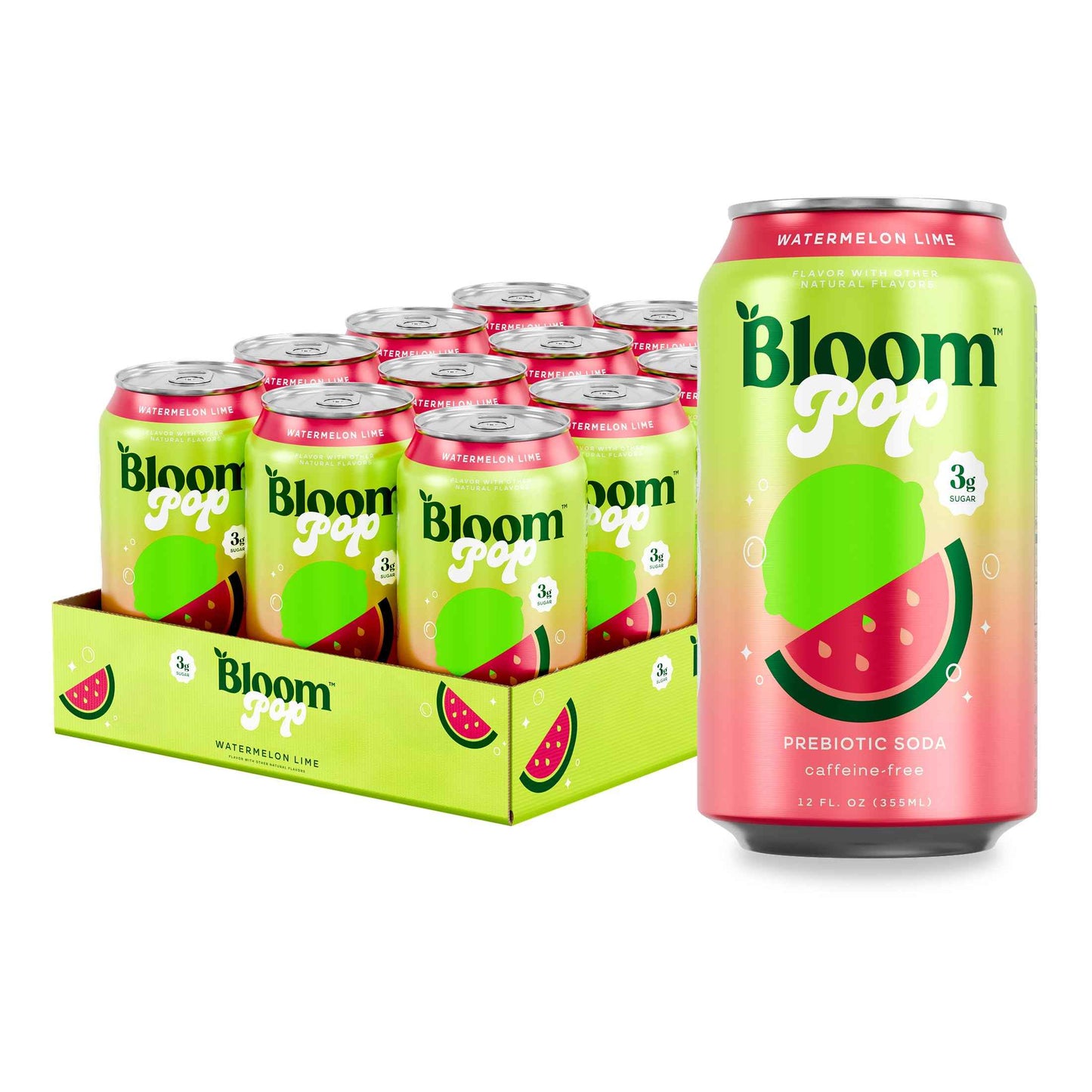 Bloom Pop Prebiotic Soda 12 Pack, 12oz Cans | Soda for Gut Health, Low Calorie, No Caffeine, Healthy Soft Drink Alternative