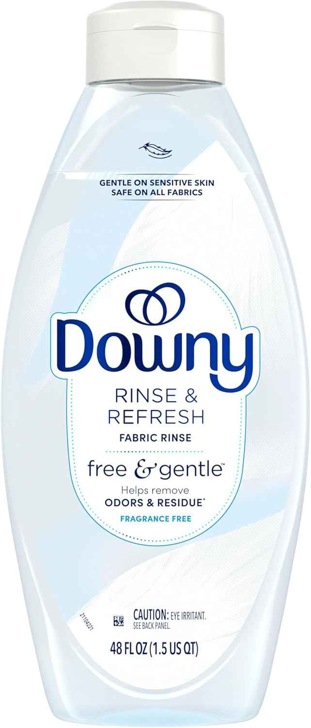 Downy Free & Gentle Rinse Laundry Odor Remover, Scent Free, 48 FL OZ, Gentle on skin, No dyes or heavy perfumes, Fabric Softener and Laundry Odor Removal Rinse