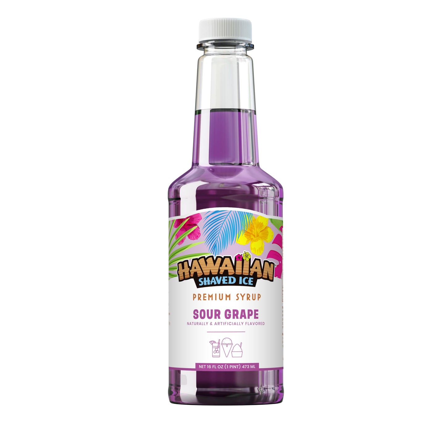 Hawaiian Shaved Ice Sour Grape Syrup - Nut Soy Dairy Free - Flavor Fluffy &amp;amp; Crunchy Snow Cones - Shelf Stable - Makes 8 Servings - 16 ounces