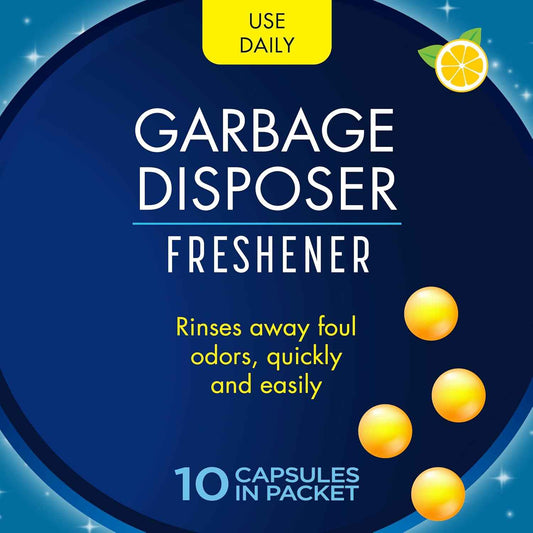 Glisten Garbage Disposer Freshener, Sink Disposal Odor Eliminator, Quick and Easy-to-Use, Lemon Scent
