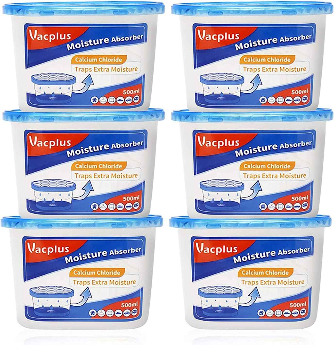 Vacplus Moisture Absorbers 6 Pack, Portable Humidity Absorber Boxes for Your Bathroom, Closet & Car, Dehumidifier