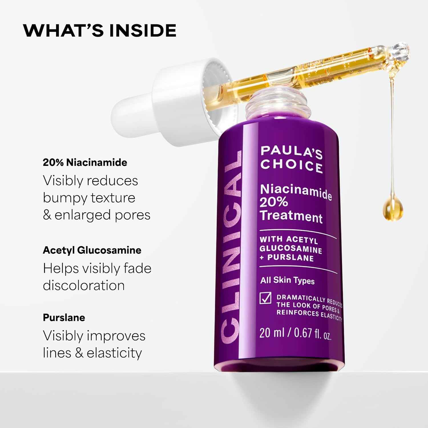Paula's Choice CLINICAL 20% Niacinamide Vitamin B3 Concentrated Face Serum, Anti-Aging Serum for Face, Treatment for Discoloration & Minimizing Large Pores, Fragrance-Free, 0.67oz