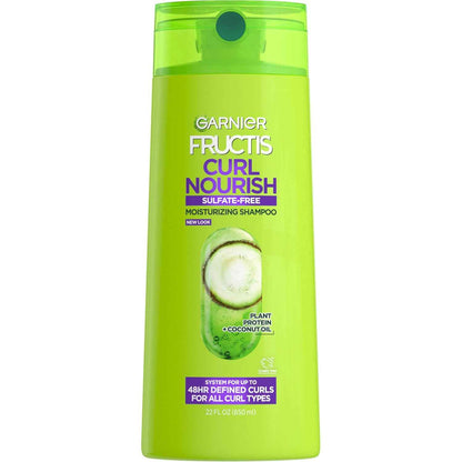 Garnier Fructis Curl Nourish Shampoo, Curly Hair Shampoo with Coconut Oil and Plant Protein, Up to 48HR Defined Curls for all Curl Types