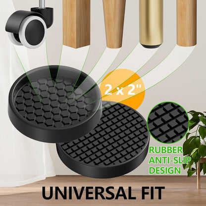 Non_Slip_Furniture_Pads_-_2"_Anti_Skid_Caster_Cups,_12PCS_Round_Furniture_Coasters_for_Hardwood_Floors,_Anti_Slide_Furniture_Cup_Bed_Couch_Floor_Protectors,Furniture_Stoppers_to_Prevent_Sliding(Black)