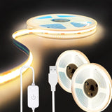 A 5V USB LED Light Strip, COB LED Strip Lights, White 5V LED Lights, Small LED Strip Light, TV Lights for TV Under Cabinet Kitchen Living Room Shelving or Displays (White/Warm 3.28ft/6.56ft)