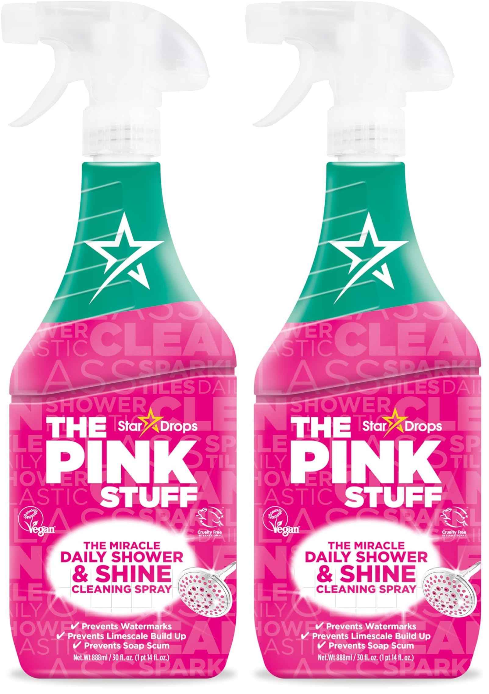 The Pink Stuff Miracle Daily Shower & Shine Spray – 30oz Bathroom Cleaner for Glass, Tile, Mirrors & Chrome – Prevents Soap Scum & Watermarks – No Rinse Spray & Leave Formula