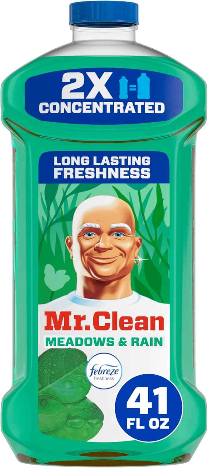 Mr. Clean All Purpose Cleaner, Floor Cleaner for Mopping Home, Bathroom, & Kitchen, Cleaning Liquid for Mop & Bucket, Cleaning Supplies, Multi-Surface Dilutable, Meadows & Rain