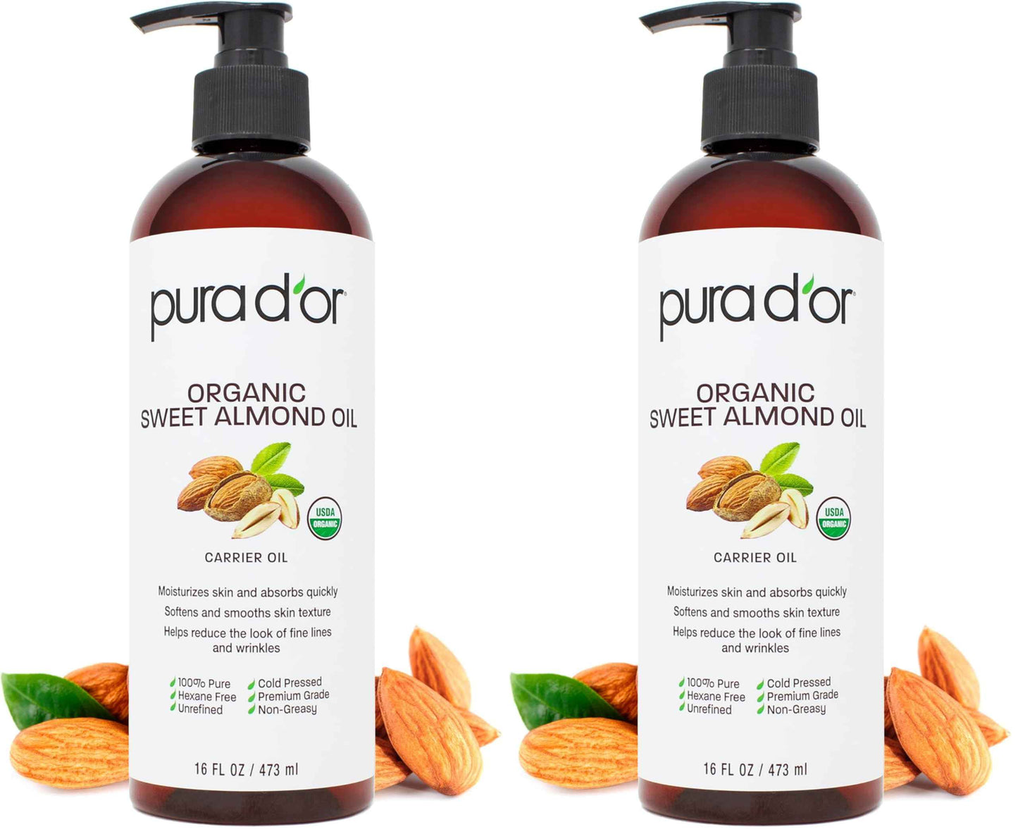 PURA D'OR ORGANIC Fractionated Oil – USDA Certified – MCT Oil – Therapeutic, Hydrating, Lightweight Moisturizer – Hexane Free Carrier Oil For Essential Oils & Massage – Face, Hair & Body
