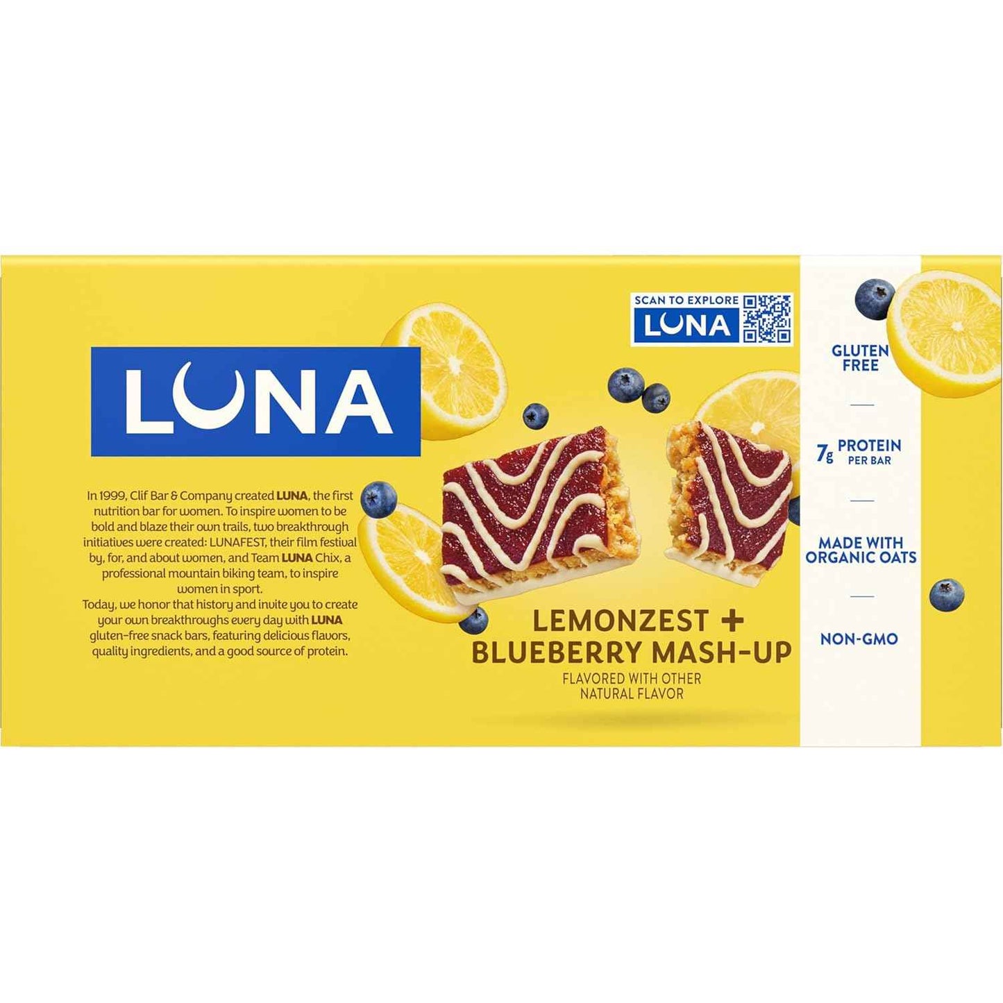 LUNA Bar - Mash-Ups LemonZest + Blueberry Flavor - Gluten Free Snack Bars - Non-GMO - Protein Bars - Made with Organic Oats (15 Pack)