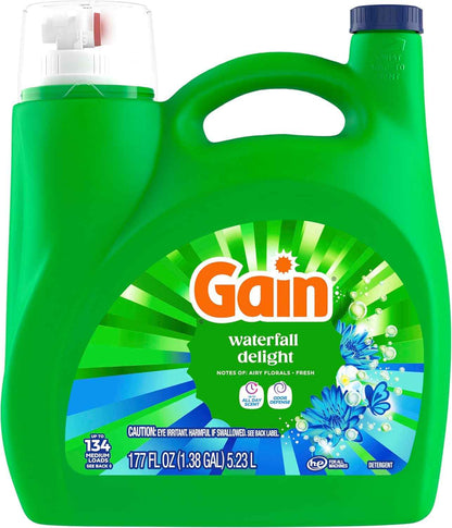 Gain Liquid Laundry Detergent with Odor Defense, Waterfall Delight Scent, Laundry Soap For HE Washing Machines