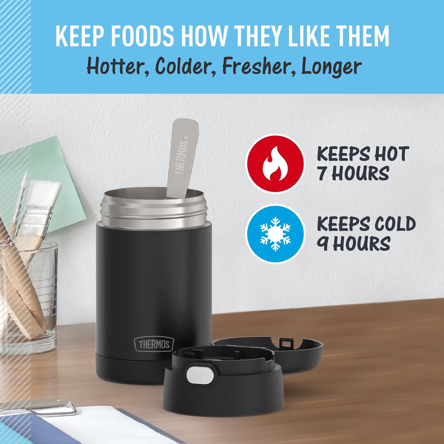 THERMOS_FUNTAINER_Insulated_Stainless_Steel_Food_Jar,_16_Ounce,_Kids_Lunch_with_Foldable_Spoon,_Push-Button_Lid,_Matte_Black