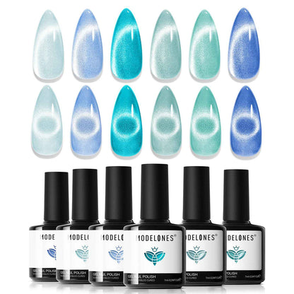 modelones Cat Eye Magnet Set, 15PCS French Cateye Gel Nail Polish Magnet Nail Art Tools Set Heart Magnet for Cat Eye Magnet Square Round Magnet Stick Diverse Glassy Cateye Effect for Women