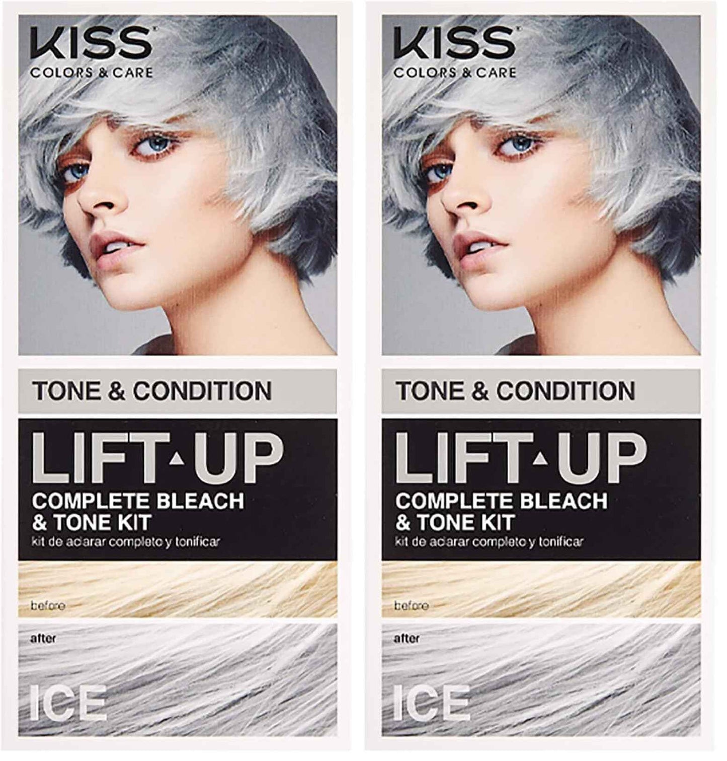 KISS Lift Up Complete Hair Bleach & Icy Silver Toner Kit, Gentle Conditioning Formula that Reduces Brassiness, Complete 6-Pc DIY, ICE