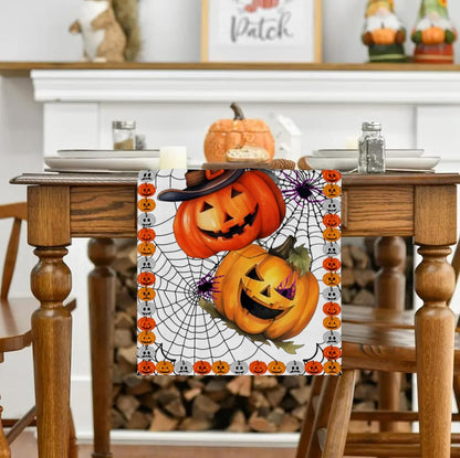 Halloween_Decorations_Table_Runner,White_Halloween_Table_Cover_Jack-O-Lantern_Pumpkin_Spiderweb_13*72IN_Scary_Spooky_Tablecloth_Decor_For_Home_Dining_Room_Holiday_Kitchen_Indoor_Outdoor_Party_Supplies