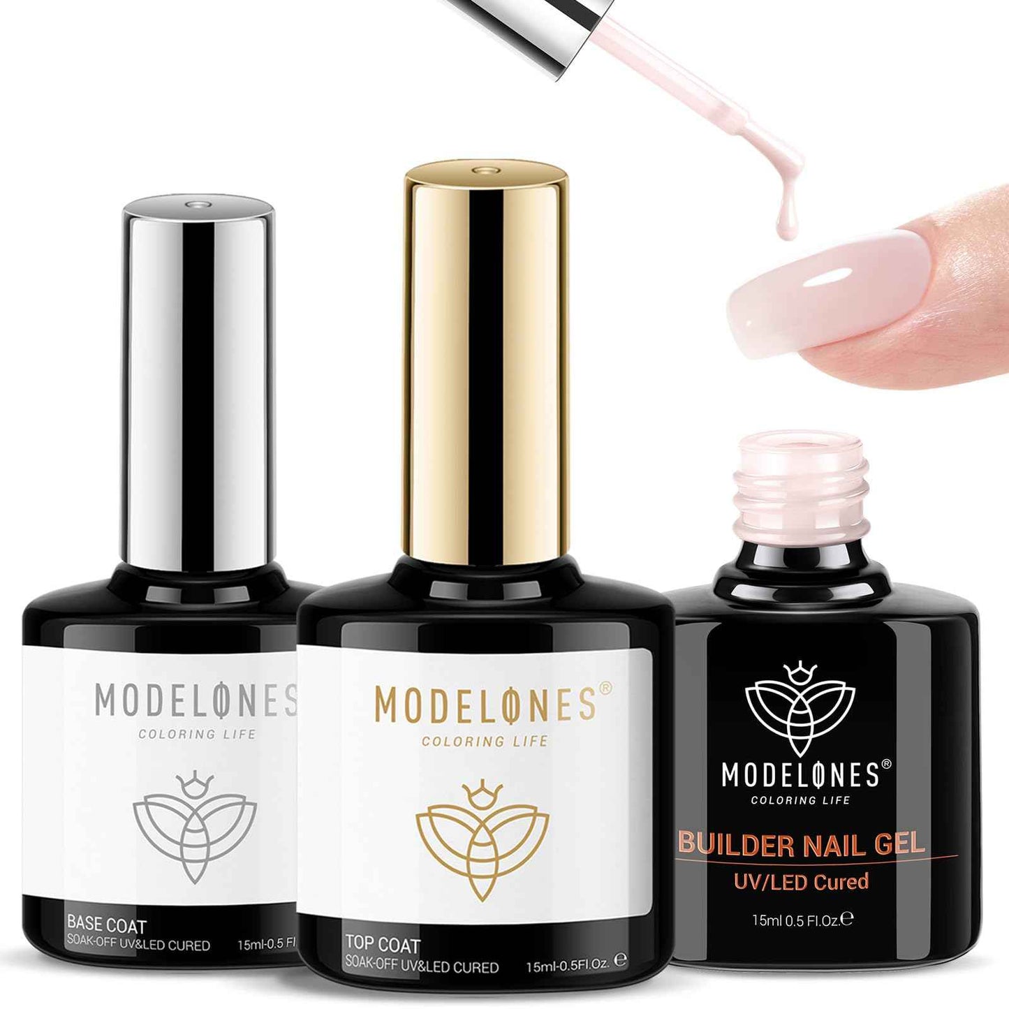 modelones Gel Top Coat, 15ml No Wipe Gel Nail Polish High Gloss Top Coat Shiny Long Lasting Clear Top for Acrylic Nails, Need U V/LED Lamp for Home DIY Gift Spring Easter's Manicure Salon