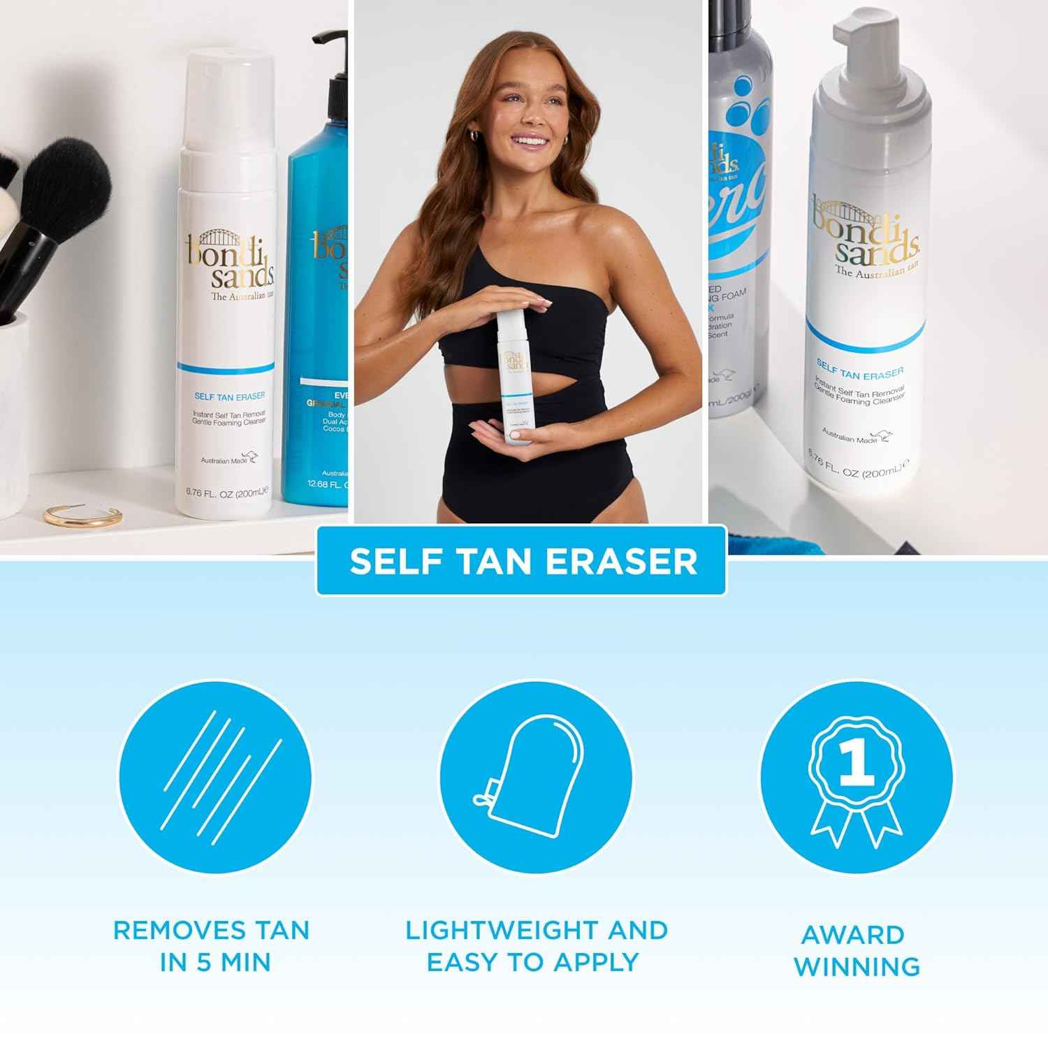 Bondi Sands Self Tan Eraser, Moisturizing, Cleansing, Gentle Formula Removes Self-Tanner and Preps Skin for Reapplication, Vegan + Cruelty-Free